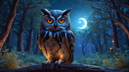 Deep in the Owl's Hollow, wisdom is shared beneath the starlit sky, Generative AI