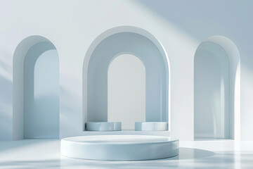 Product display background with arches and round table
