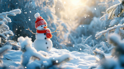 Obraz premium Happy Snowman in Winter a Secession Wallpaper Digital Art Magazine Background Poster Card