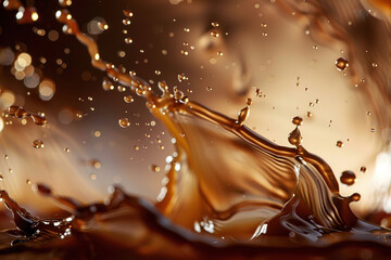 Dynamic macro capture of coffee splashes in mid-air during morning light