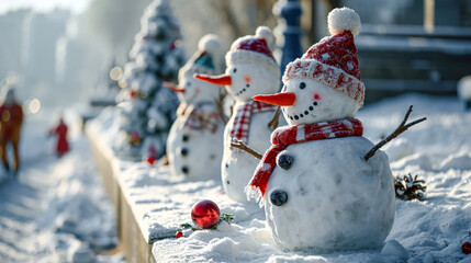 Obraz premium Happy Snowman in Winter a Secession Wallpaper Digital Art Magazine Background Poster Card