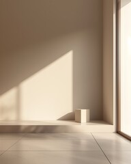 Obraz premium Minimalist Interior with Sunlight Casting Geometric Shadows on Wall