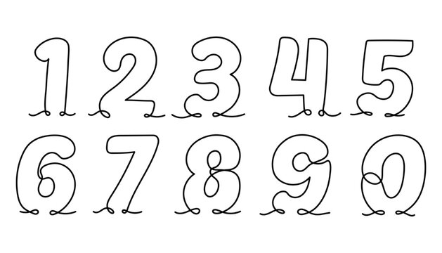 The numbers are drawn in one continuous line drawing. Vector illustration. Set of linear numbers