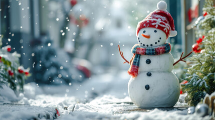 Fototapeta premium Happy Snowman in Winter a Secession Wallpaper Digital Art Magazine Background Poster Card