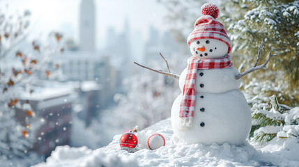 Obraz premium Happy Snowman in Winter a Secession Wallpaper Digital Art Magazine Background Poster Card