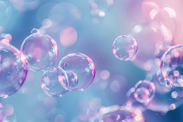 Floating soap bubbles in the air