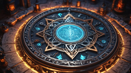 Within the Sorcerer's Sanctum, arcane symbols glow, holding secrets of ancient magics, Generative AI