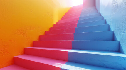 A colorful staircase with red and blue steps