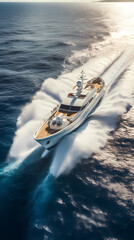 Naklejka premium Luxury yacht speeding in the ocean