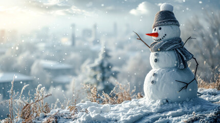 Obraz premium Happy Snowman in Winter a Secession Wallpaper Digital Art Magazine Background Poster Card