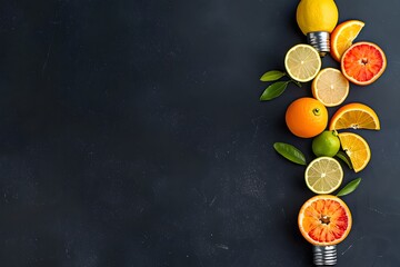 Citrus Fruits Light Bulb Concept on Dark Background