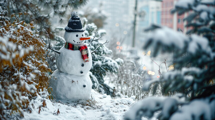 Happy Snowman in Winter a Secession Wallpaper Digital Art Magazine Background Poster Card