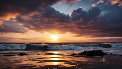 Naklejka premium whirlpool at sunset, cloudy, hurricane, rainbow on the horizon. Generative AI, Generative, AI
