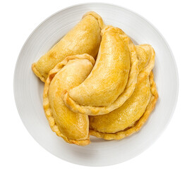 Prato com empanadas argentinas visto de cima isolado em fundo transparente