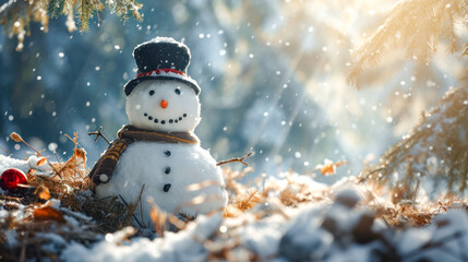Obraz premium Happy Snowman in Winter a Secession Wallpaper Digital Art Magazine Background Poster Card