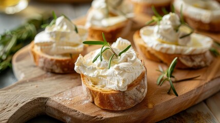 gourmet crostini with creamy brie and camembert cheeses appetizer or starter