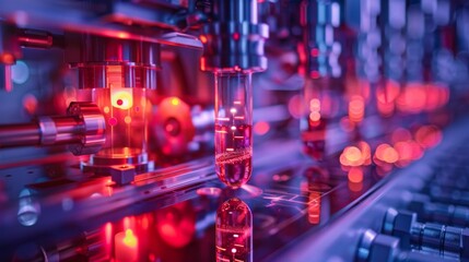 Obraz premium A lab with a red background and a glowing tube