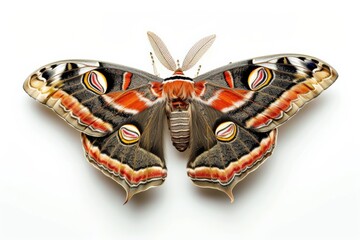 Fototapeta premium Macro Shot of Cecropia Moth Closeup, Detailed Insect with Vibrant Colors, Isolated on White Background