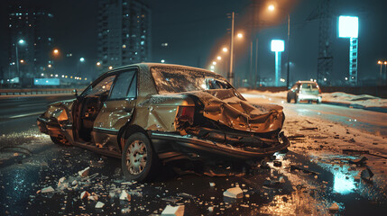 Fototapeta premium Car accident at night