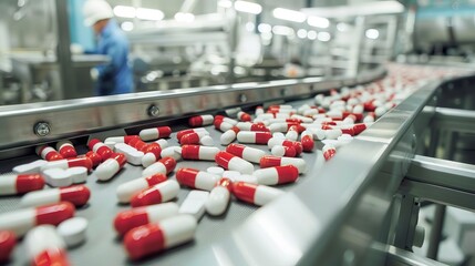 hightech pharmaceutical factory with efficient conveyor system processing pills and drugs