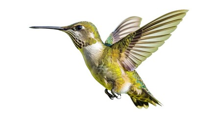 Fototapeta premium hummingbird in flight isolated on white background hyperrealistic wildlife photography copy space