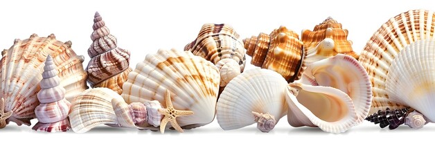  A collection of pristine white seashells isolated on a clean background.