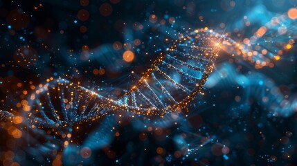 Obraz premium A DNA strand is shown in a blue and orange color scheme