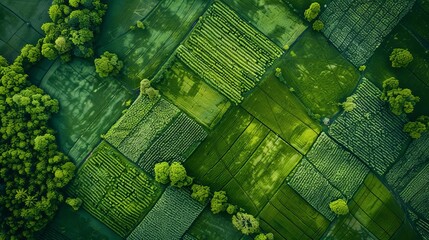 Fototapeta premium lush green agricultural fields viewed from above aerial landscape photography