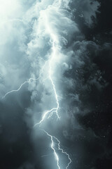 Stormy sky with lightning bolts. Lightning thunderstorm flashes, Dangerous weather conditions