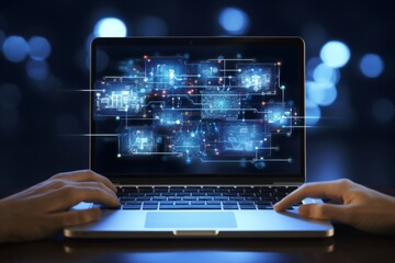 Businessman utilizing modern computer for strategic business planning and development concept