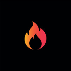 Fire Icon with Gradient Vector Design Concept. Flammable, Flame Symbol Flat Icon on Black Background.