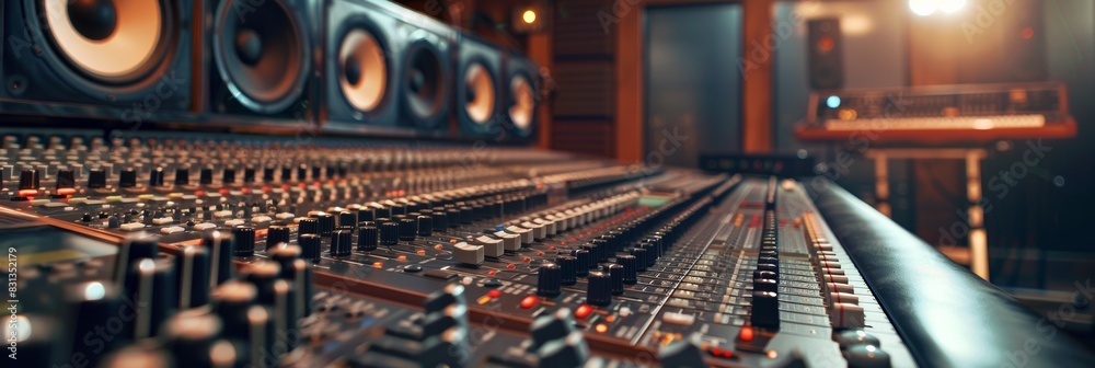 Aufkleber A professional sound mixing console is adjusted by a skilled audio engineer in a recording studio, creating a harmonious blend of musical elements. Generative AI