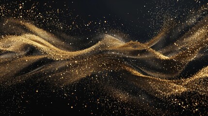 gold glitter powder splash on black background shimmering wave abstract illustration