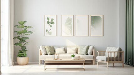 Fototapeta premium Modern minimal style living room in white and green colors
