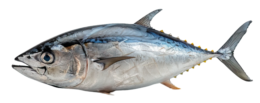 side view of fresh tuna fish isolated on transparent background ,generative ai