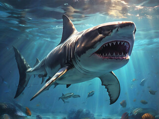 Fototapeta premium Shark in the middle of the ocean