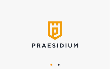 letter p with castle logo design vector silhouette illustration