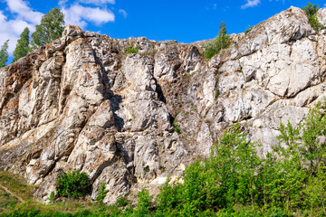 A rocky hillside with a few trees growing on it