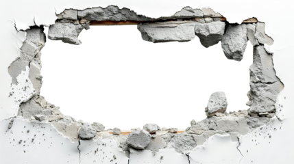 Hole breaking through white wall, cut out