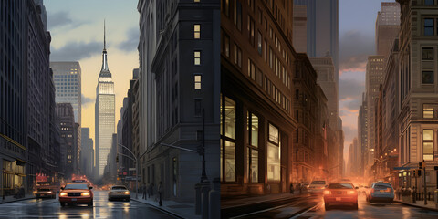 Fototapeta premium New York city view skyline at late evening 
