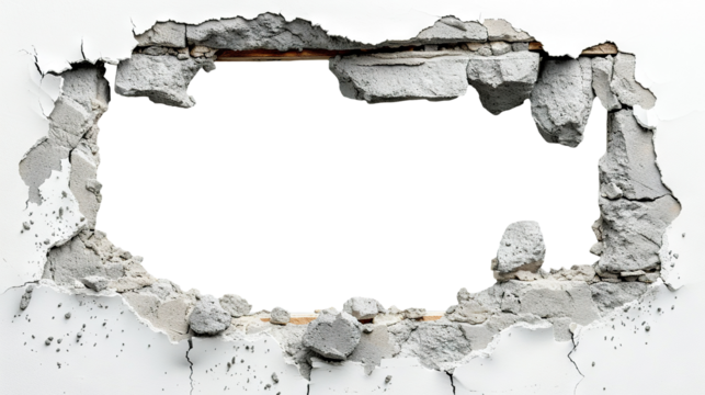 Hole breaking through white wall, cut out