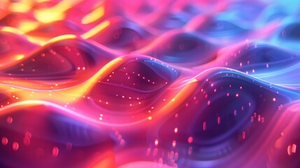 Close-up shot of digital neon waves, 3D vertical light lines, soothing pastel colors, photorealistic rendering, soft glow effect