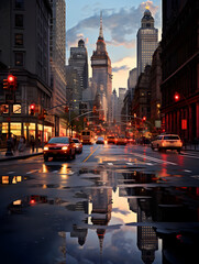 Naklejka premium New York City streets at late evening 