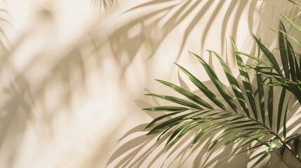 Blurred shadow from palm leaves on light cream wall.