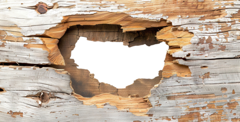 Hole breaking through a wooden wall, cut out