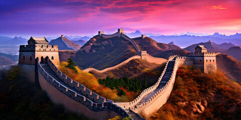Illustration of the great Chinese wall with beautiful sky in background  - Powered by Adobe