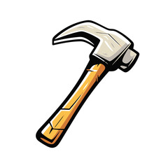 Illustration of a hammer with a wooden handle and metal head, perfect for construction, repair, or carpentry-themed projects or designs.
