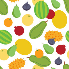 color isolated seamless pattern exotic fruits and berries in flat shape style in vector. template for backdrop textile wallpaper wrapping background print decor design