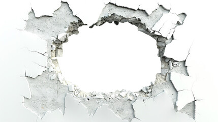 Hole breaking through white wall, cut out