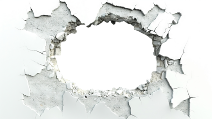 Hole breaking through white wall, cut out